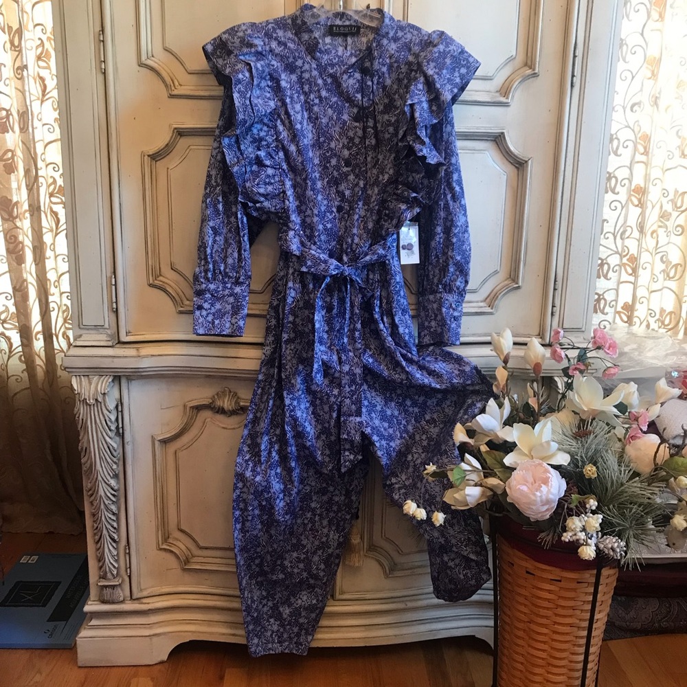 💜ADORABLE ELOQUII JUMPSUIT PINAFORE RUFFLED PERIWINKLE BLUE POCKETS NWT SZ 20-12